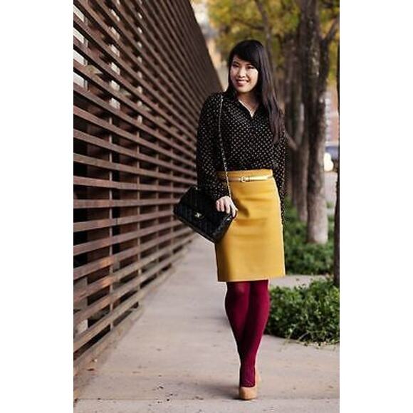 J. Crew Women's The Pencil Skirt Mustard Wool Blend Size 00 - Picture 10 of 10